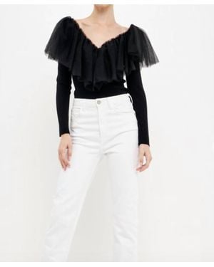 Endless Rose Mixed Media Mesh Ruffle Top - Black