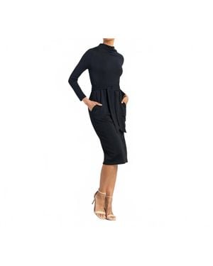 Clara Sunwoo Ponte Drape Neck Midi Dress With Belt - Black