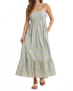 In February Garden Floral Open-Back With Bow Cotton Midi Dress - Green