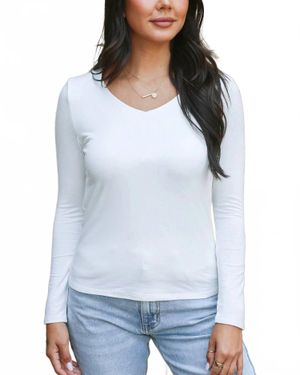 Grace and Lace Modal V-Neck Long Sleeve Tee - White
