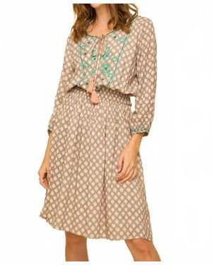 Mystree Peaceful Breeze Embroidered Printed Dress - Natural
