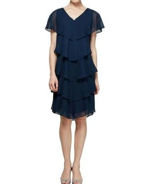 SLNY Georgette Tiered Capelet Dress - Blue