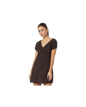 Madewell Mini Dress 6 Abstract Print V-Neck Short Sleeve Erk577 - Black