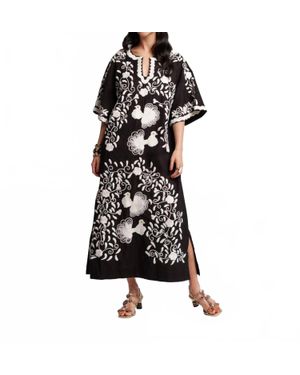 Frances Valentine Charming Caftan Peacock Embroidery - Black