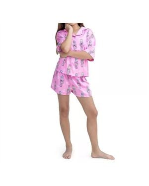 Sunshine Society Girls Silky Shorts Pj Set - Pink