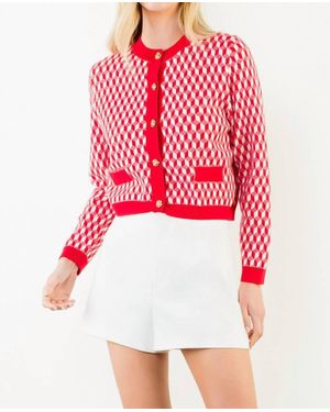 Thml Long Sleeve Geometric Print Cardigan - Red