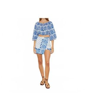 BOTEH Petale Off Shoulder Crop Top - Blue