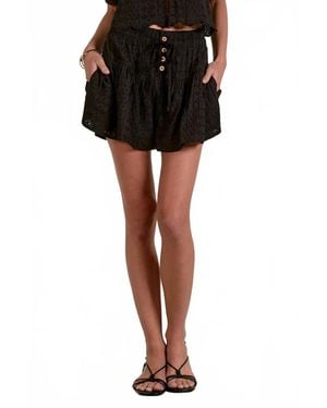 Elan Button Front Eyelet Shorts - Black