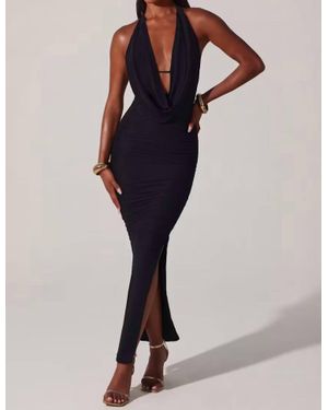Oh Polly Mariposa Plunge Cowl Neck Floor Length Dress - Blue