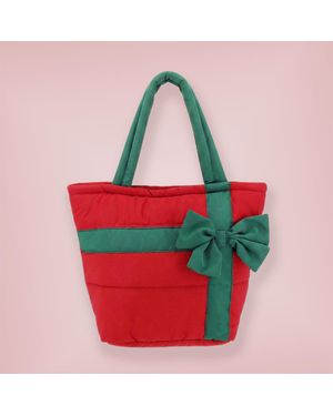 Fashnzfab Christmas Gift Bow Quilted Shoulder Tote Bag - Red