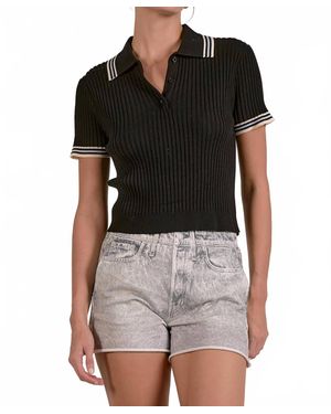 Elan Penny Knit Polo Top - Black