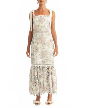 Arose Studio Madison Floral Lace Sleeveless Midi Dress - Natural