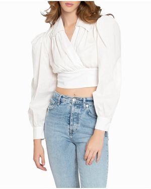 Nicole Miller Cotton Poplin Wrap Top - White