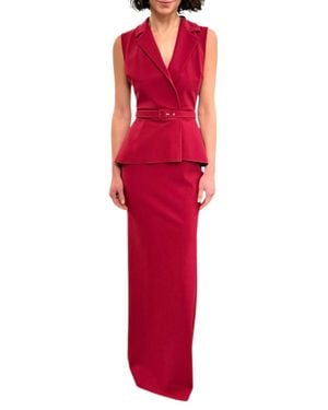 Chiara Boni Thadira Belted Peplum Column Gown - Red