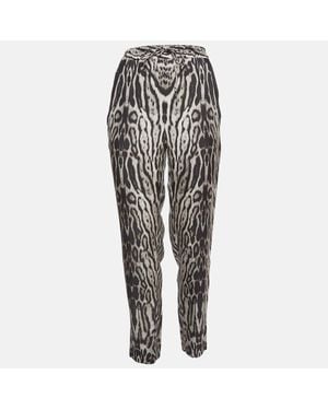 Roberto Cavalli Leopard Print Silk Drawstring Waist Pants - Black