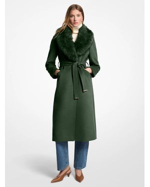 Michael Kors Faux Fur Trim Wool Blend Coat - Green