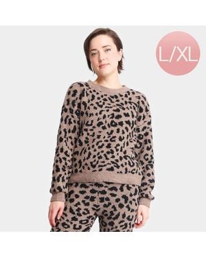 TRUEDAMES Leopard Patterned Soft Loungewear Sweater Top - Brown
