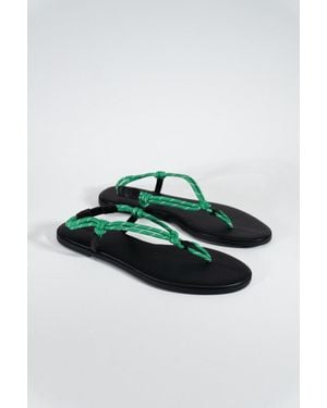 Forever 21 Braided Strap Faux Leather Flip-Flops - Green