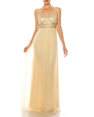 Sue Wong Beaded Chiffon Spaghetti Strap Dress - Natural