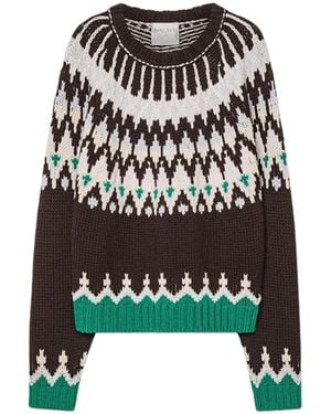 forte_forte Fair Isle Rws Cable Wool Roundneck Sweater - Black