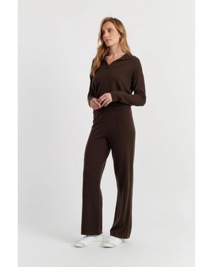 Chinti & Parker Chocolate Wool-Cashmere Wide-Leg Track Pants - Metallic