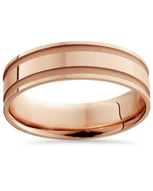 Pompeii3 Rose Gold Grooved Wedding Ring - Brown