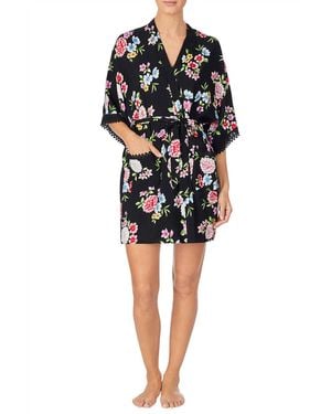 Kensie V Neck Wrap Robe - Black