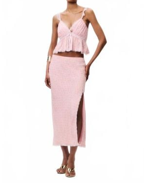 LoveShackFancy Silvia Floral Crepe Midi Skirt - Pink