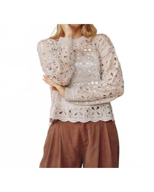 Bella Dahl Crochet Crew Neck Sweater - Brown