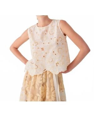Beatrice B. Embroidered Sleeveless Organza Top - White