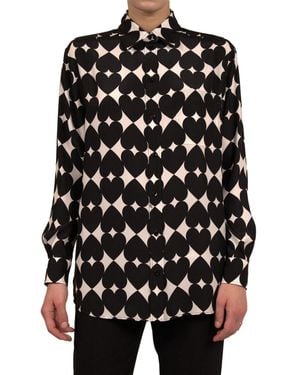 Moschino Silk Heart-Print Button-Down Shirt - Black