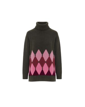 Ballantyne Argyle High Neck Knitted Sweater - Red