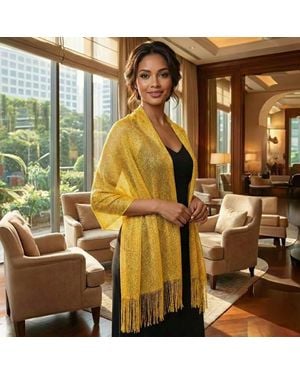 TRUEDAMES Shimmering Fringe Evening Shawl Scarf - Metallic