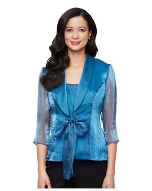 Alex Evenings Top Deep Chiffon Scoop Neck Tie Front Pal87 - Blue