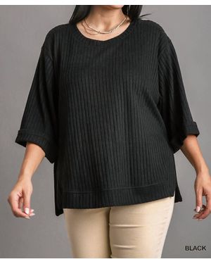 Umgee Curvy Look This Way Ribbed Top - Black