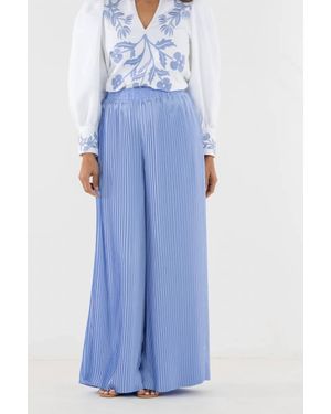 Emily Mccarthy Pleated Wide-Leg Pant - Blue