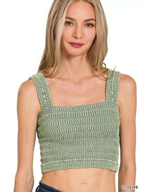 TRUEDAMES Seamless Winkle Stone Washed Bra Top - Green