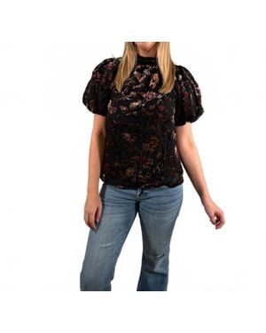 Thml Romantic Velvet Burnout Puff Sleeve Top - Black