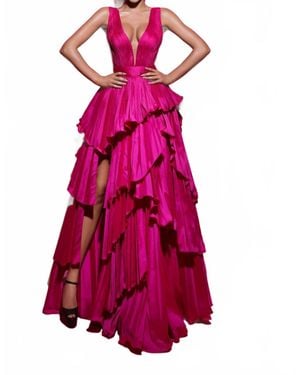 Tarik Ediz Sleeveless Illusion Neck Greenmillian Gown - Pink