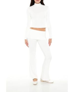 Forever 21 Mid-Rise Foldover Flare Pants - White