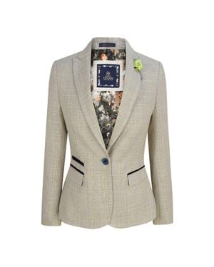 Oliver Tweed Infinity Leather Tweed Herringbone Cream Jacket Peaky Blinders - White