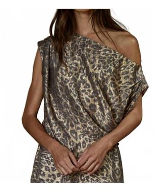 By Together Woven Satin Animal Print Off The Shoulder Top - Brown