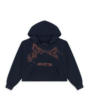 Sp5der Cropped Hoodie - Blue