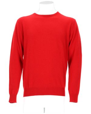 Laneus Crew Neck Sweater With Ribbed Details And Vibrant Hue - Red