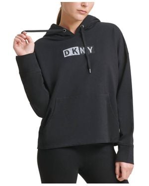 DKNY Activewear Sport Logo Hooded Cotton Sweatshirt - Black