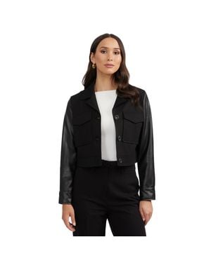 Ellen Tracy Cropped Jacket With Vegan Leather Sleeves - Black