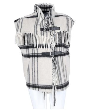 Isabel Marant Multicolor Sleeveless Plaid Fringed Vest - Gray