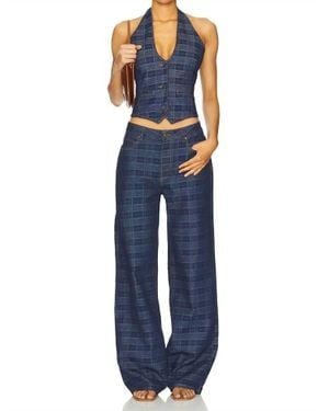 Lioness Acid Wash Plaid Jean - Blue