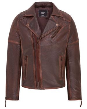 Infinity Leather Brando Double Cross Zip Leather Biker Jacket- Fagernes - Brown