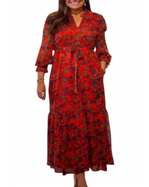 J joy Split Neck Maxi Dress - Red